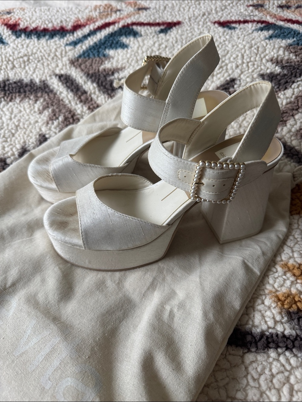 Dolce Vita Women's Pearl-Buckle Platform Heels in Cream